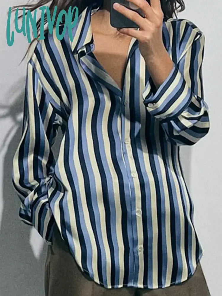 Lunivop Classic Striped Contrast Blouses 2024 New Long Sleeve Lapel Collar Single Breasted Blouse Women Casual Chic Transparent Shirts Silky Draped Blouse Lunivop Classic Striped Contrast Blouses 2024 New Long Sleeve Lapel Collar Single Breasted Blouse Women Casual Chic Transparent Shirts Silky Draped Blouse