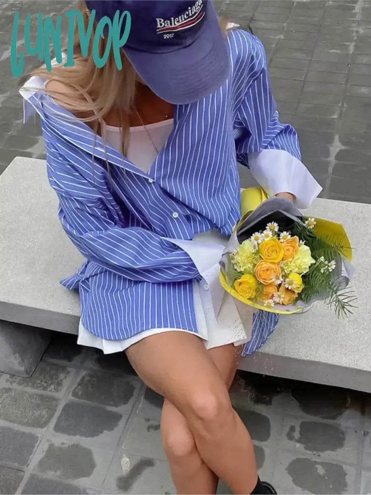 Lunivop Spring Summer Striped Blouses 2024 New Simple Long Sleeve Lapel Collar Patchwork Blouse Ladies Casual Fashion Shirts For Women High Neck Blouse Lunivop Spring Summer Striped Blouses 2024 New Simple Long Sleeve Lapel Collar Patchwork Blouse Ladies Casual Fashion Shirts For Women High Neck Blouse