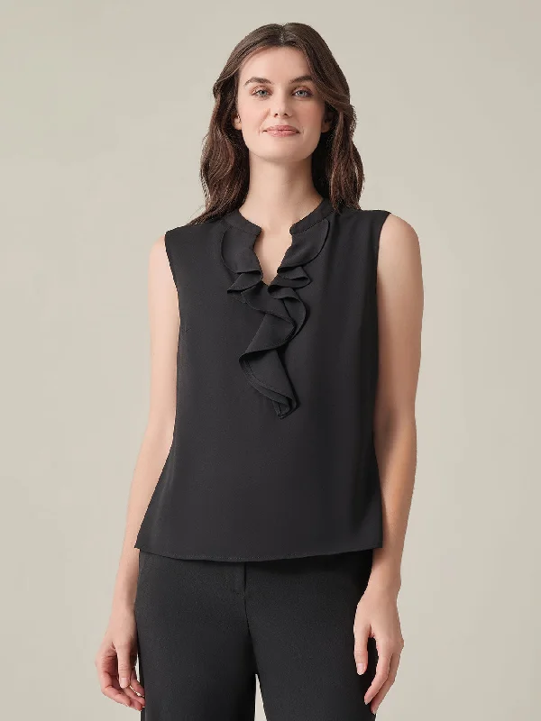 Plus Ruffle Front Blouse, Crepe de Chine Modern Work Blouse