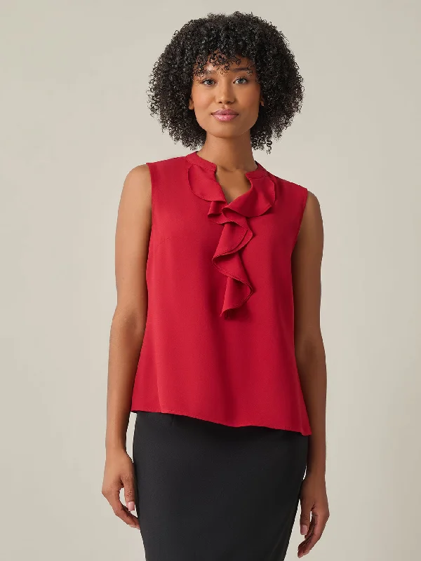 Plus Ruffle Front Blouse, Crepe de Chine Gathered Detail Blouse