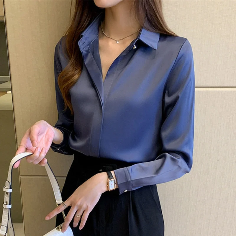 Silk Women's Shirt Long Sleeve Fashion Woman Blouses 2023 Satin Top Female Shirts and Blouse Basic Ladies Tops OL Women Clothing Stylish Wrap Blouse