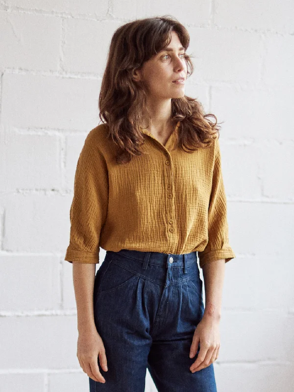 Guguan Blouse Mustard Polished Work Blouse