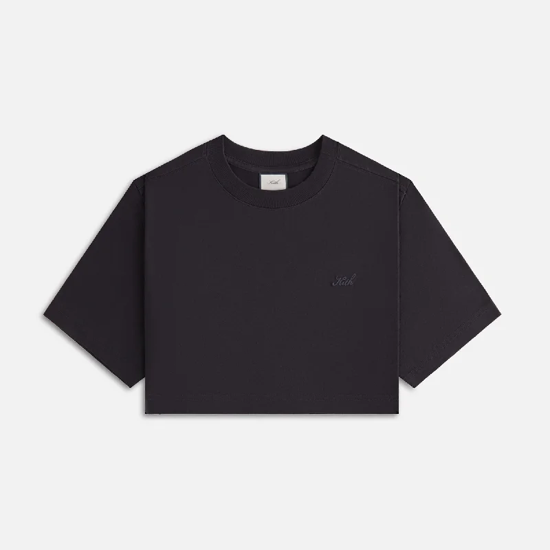 Kith Women Fei Cropped Tee - Black Solid Color Striped Floral