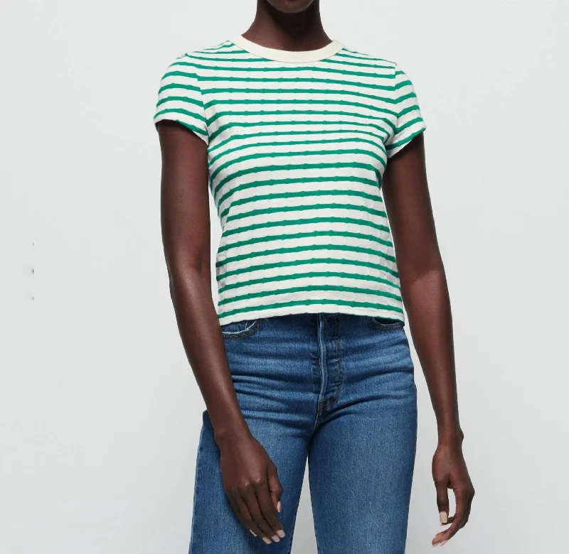 Laurence Shrunken Vintage Tee In Verdant Green Stripe Plaid T-Shirt Polka Dot Checkered