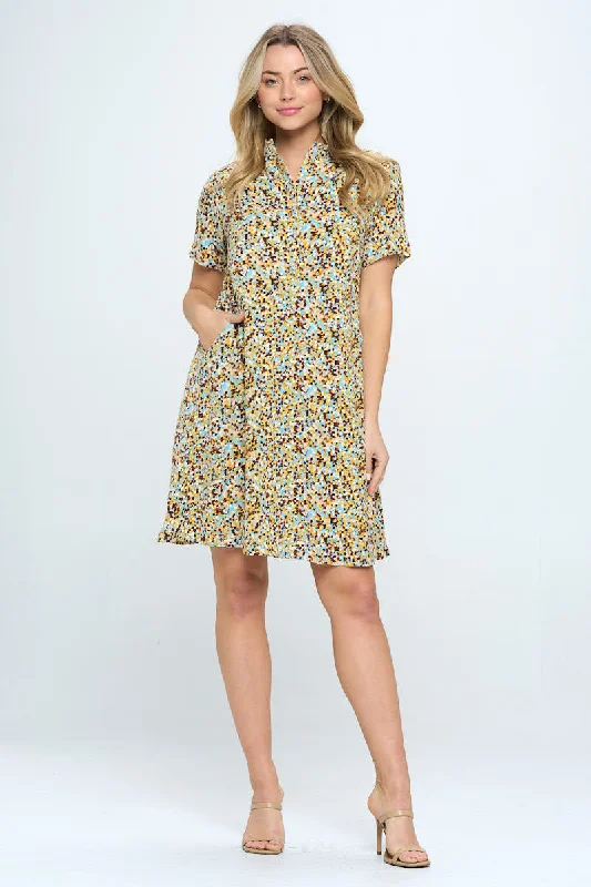 Confetti Print Button Up Dress with Pockets