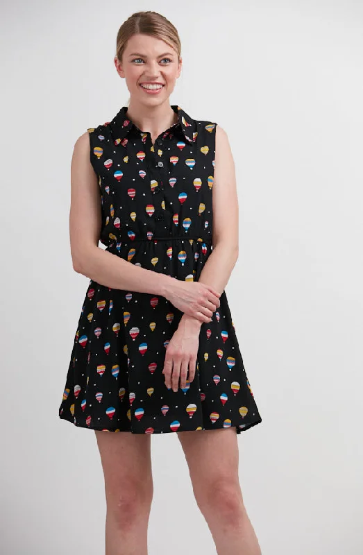 Hot Air Balloon Print Black Dress