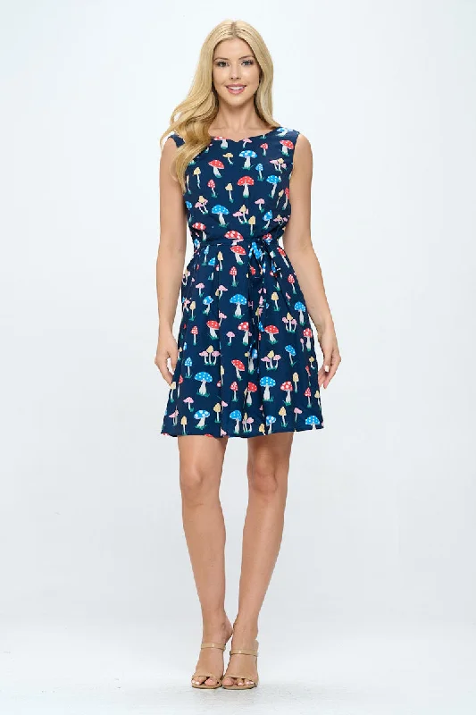 Mushroom All Over Print Round Neckline Dress