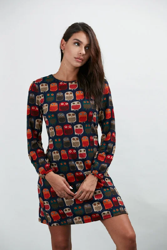 Owl All Over Print Tunic Dress
