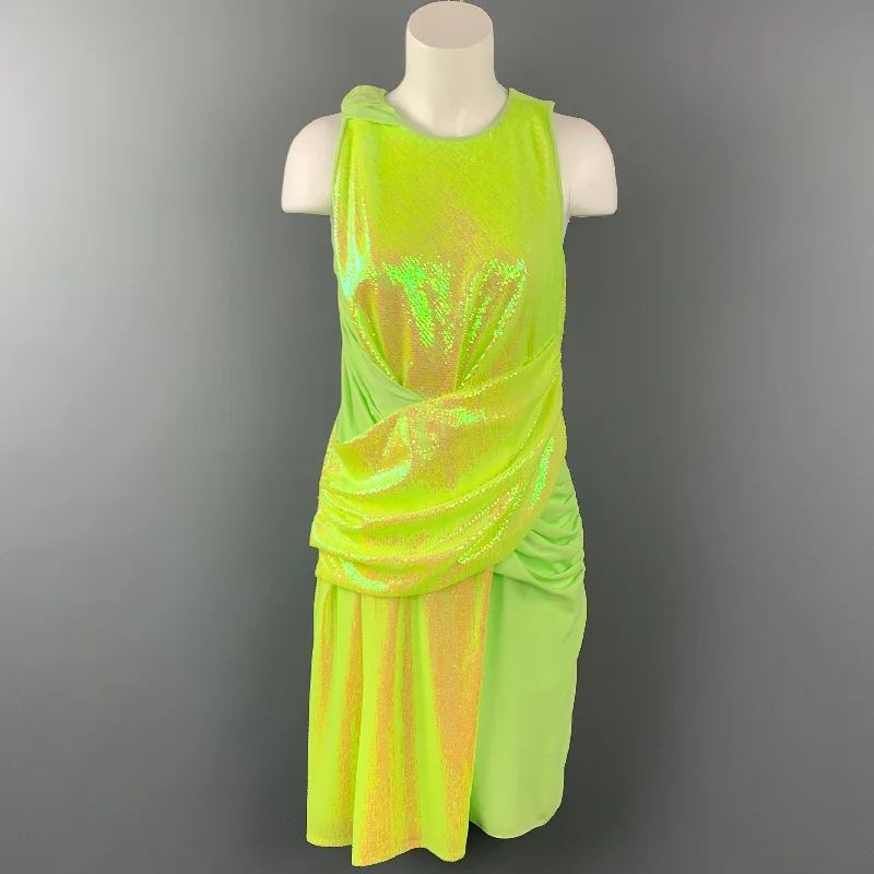 SIES MARJAN Size 4 Neon Green Sequin Polyester Cocktail Dress