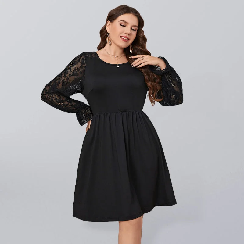 Blue Zone Planet |  Solid Color Lace Elegant Plus Size Dress