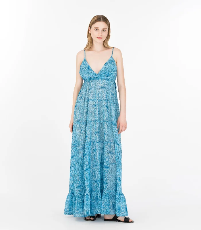 Aquarium Maxi Dress Blue Trendy Ruffled Maxi Dress