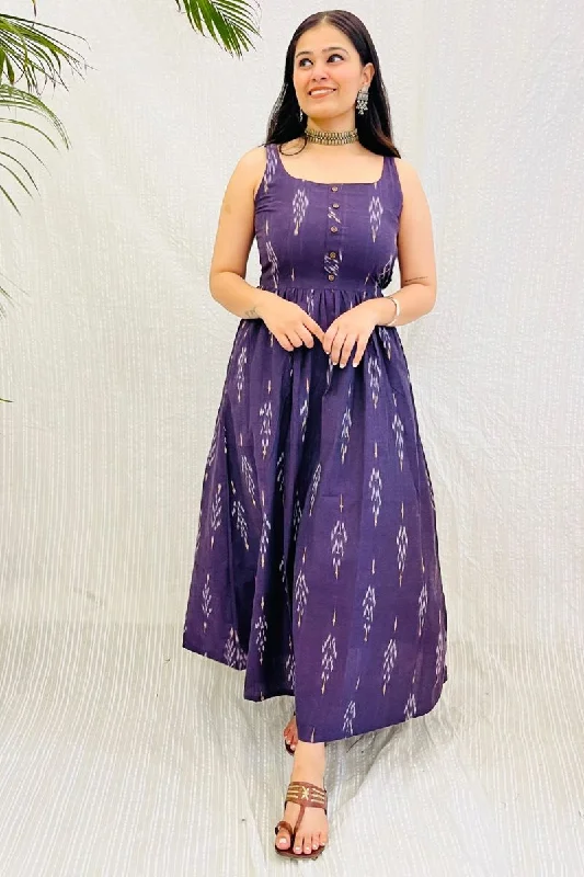 Aubergine Ikat Maxi Dress Comfortable Fit-and-Flare Maxi Dress
