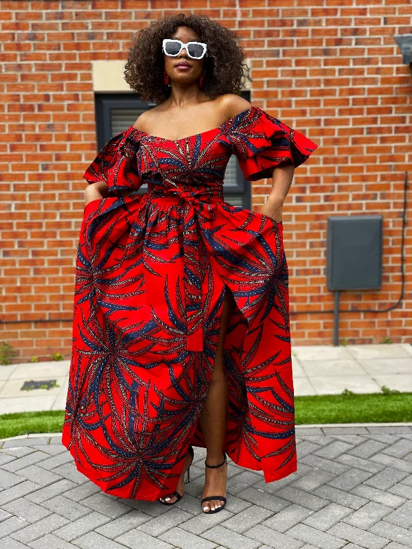 Beatrice Ankara Maxi Dress | Red African Print Fashionable Printed Maxi Dress