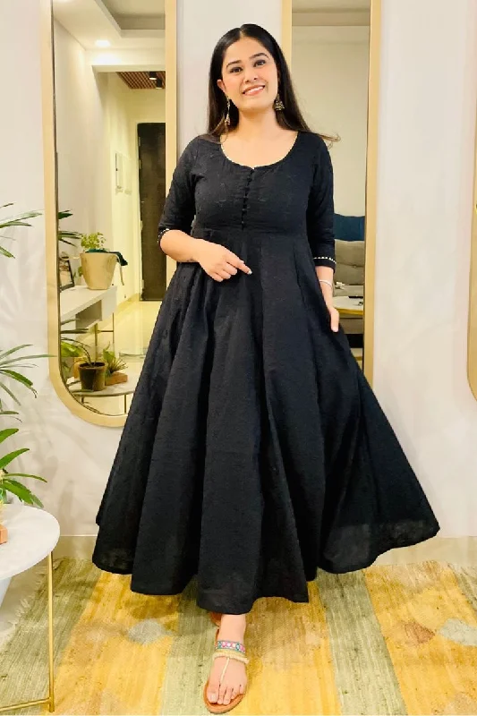 Black Embroidered Anarkali Maxi Dress Cozy Open-Back Maxi Dress