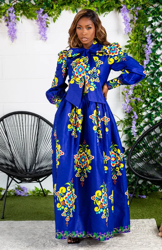 Blue Floral African Print Pussybow Ankara Maxi Dress - FRANCA Stylish Boho Maxi Dress Blue Floral African Print Pussybow Ankara Maxi Dress - FRANCA Stylish Boho Maxi Dress