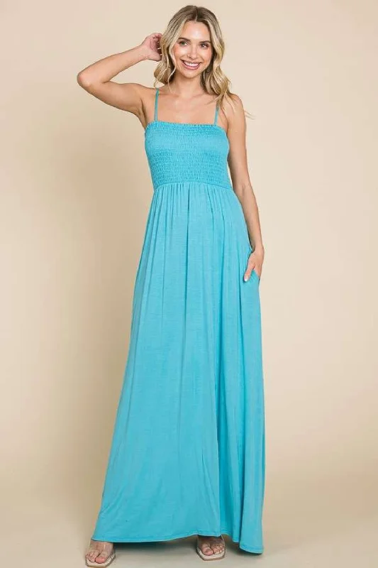 Blue Zone Planet | Culture Code Full Size Smocked Cami Maxi Dress with Pockets Stylish Button-Up Maxi Dress Blue Zone Planet | Culture Code Full Size Smocked Cami Maxi Dress with Pockets Stylish Button-Up Maxi Dress