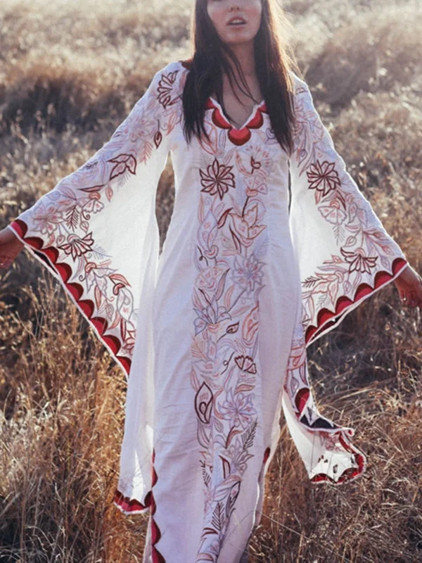 Bohemian Irregular Bat Long Sleeve Printed Dress Maxi Dress Fashionable Sheer Maxi Dress Bohemian Irregular Bat Long Sleeve Printed Dress Maxi Dress Fashionable Sheer Maxi Dress