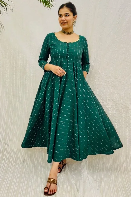 Bottle Green Ikat Twirl Maxi Dress Fashionable Sheer Maxi Dress