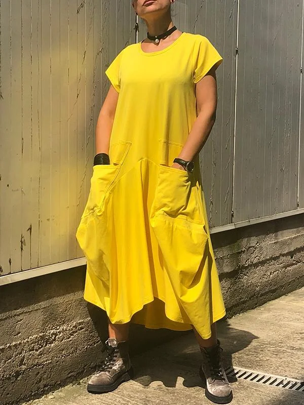 Casual Solid Color Short Sleeve Double Pockets Irregular Maxi Dress Elegant Wraparound Maxi Dress Casual Solid Color Short Sleeve Double Pockets Irregular Maxi Dress Elegant Wraparound Maxi Dress