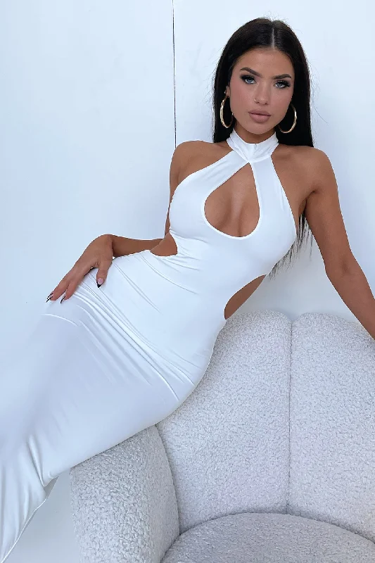 Gianna Maxi Dress - White Comfortable Plunging Neckline Maxi Dress