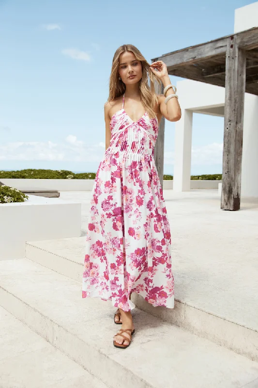 Cross My Heart Halter Maxi Dress Pink Comfortable Bohemian Maxi Dress