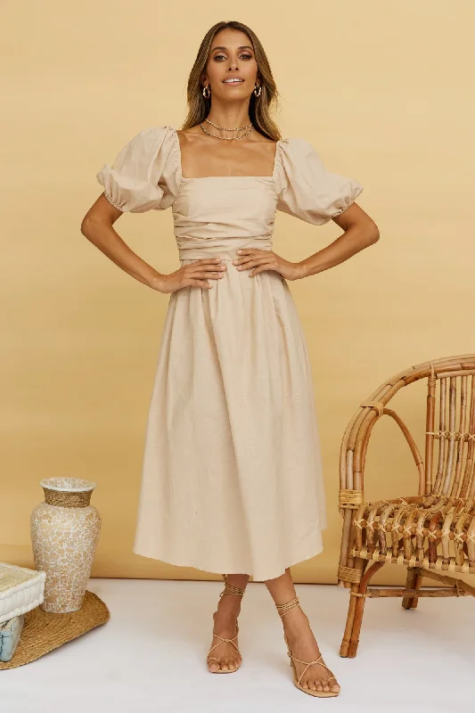 Delfino Maxi Dress Tan Comfortable Long-Sleeve Maxi Dress