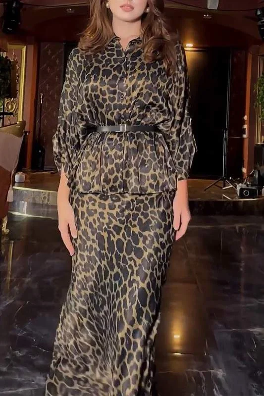 ELEGANT ANIMAL PRINT MAXI DRESS Stylish Pleated A-Line Maxi Dress