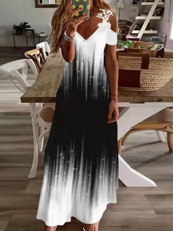Elegant V-Neck Off Shoulder Short Sleeve Printed Maxi Dress Elegant Maxi Dress with Pockets Elegant V-Neck Off Shoulder Short Sleeve Printed Maxi Dress Elegant Maxi Dress with Pockets