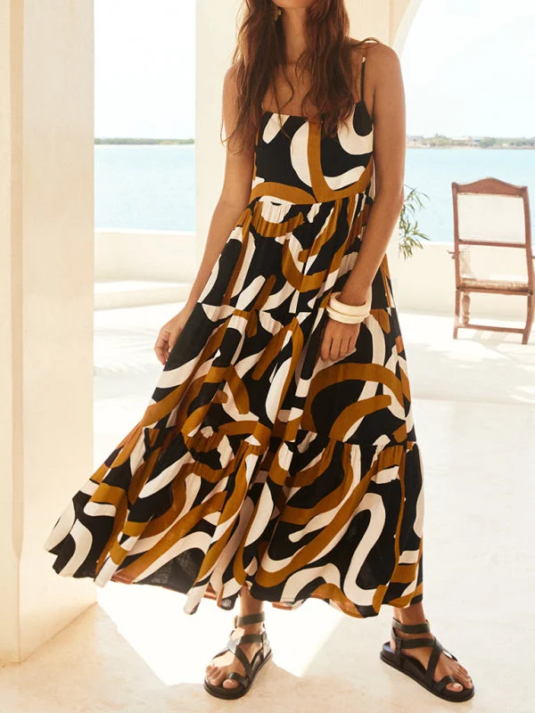 Blue Zone Planet | Ella's Geometric Print Strappy Loose Swing Maxi Dress Comfortable Fitted Maxi Dress Blue Zone Planet | Ella's Geometric Print Strappy Loose Swing Maxi Dress Comfortable Fitted Maxi Dress