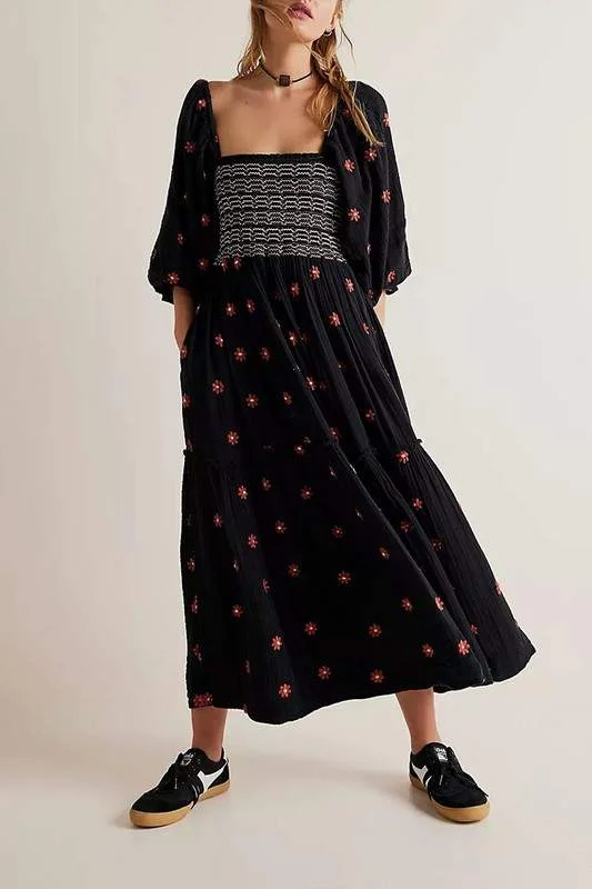 FLARE SLEEVE SUNFLOWER MAXI DRESS Fashionable Halter Neck Maxi Dress