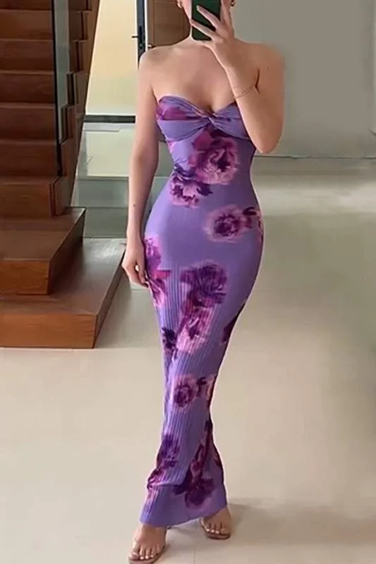 FLORAL BUST KNOT MAXI DRESS Stylish Boho Chic Maxi Dress