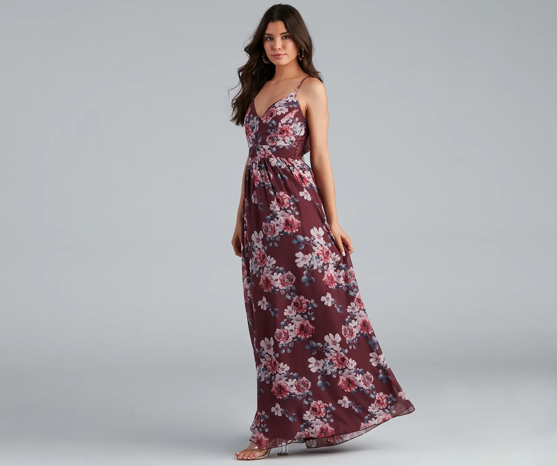 Floral Fantasy Open Back Maxi Dress Comfortable Maxi Dress with Belt