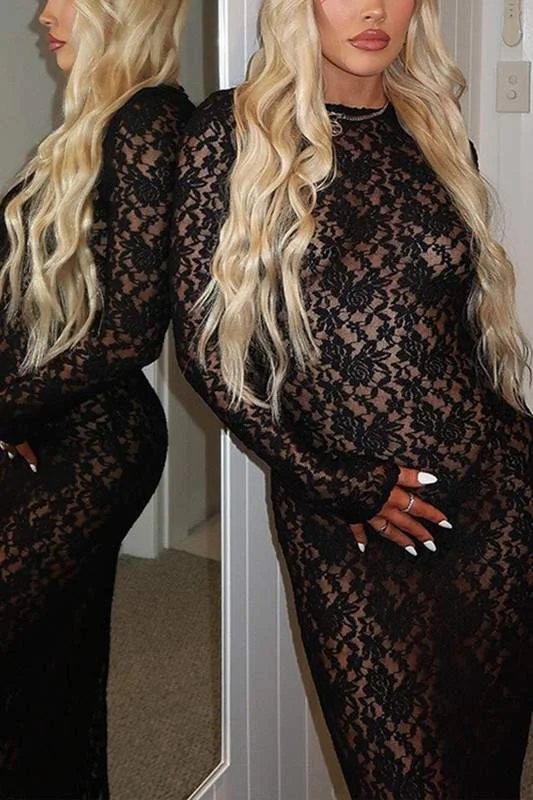 FLORAL LACE MAXI DRESS Trendy Floral Print Maxi Dress