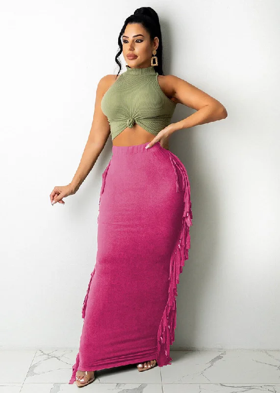 Fringe High Waist Maxi Dress Trendy Printed Maxi Dress