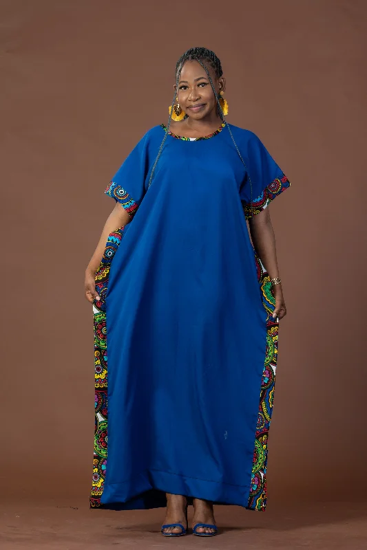Ginika Maxi Dress | Blue and Ankara African Print Elegant Lace Maxi Dress