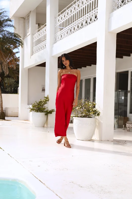 Gleam In Gold Maxi Dress Red Comfortable Plunging Neckline Maxi Dress