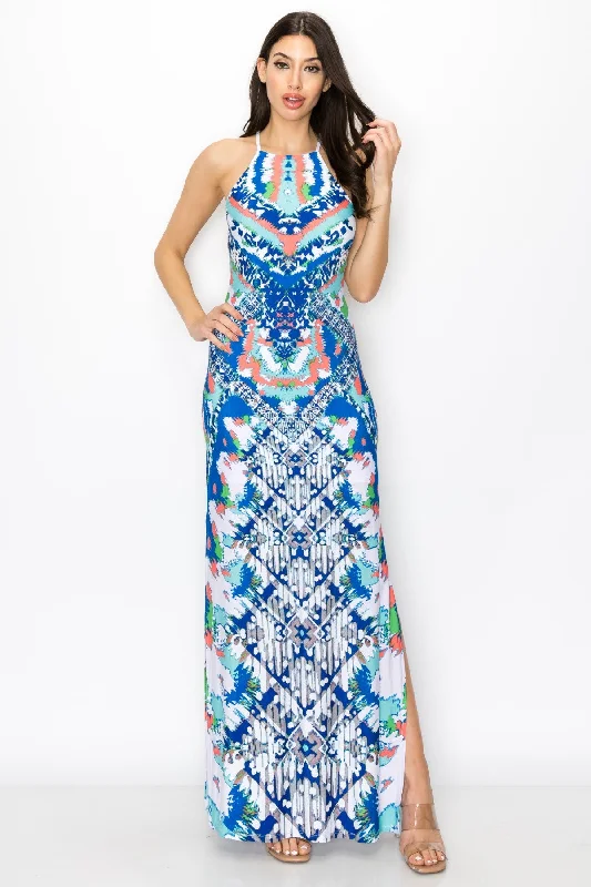 Tribal Print Dress With Multi Criss Cross Back Strap Maxi Dress Cozy Spaghetti Strap Maxi Dress Tribal Print Dress With Multi Criss Cross Back Strap Maxi Dress Cozy Spaghetti Strap Maxi Dress