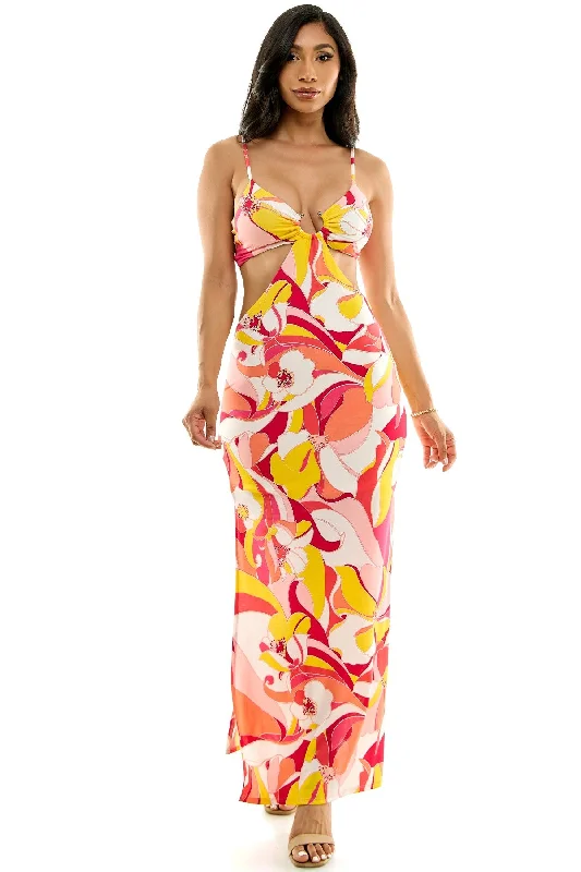 O-Ring Cut Out Spaghetti Strap Floral Maxi Dress Trendy Maxi Dress with Lace