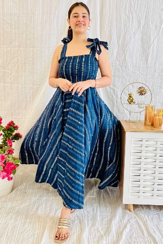 Indigo Hand Block Twirl Maxi Dress Chic Summer Floral Maxi Dress