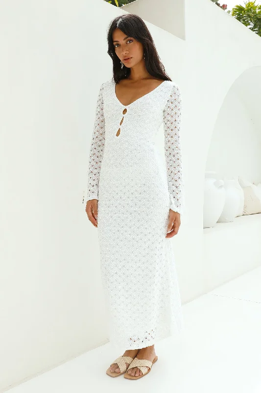 Ivory Moon Maxi Dress White Elegant Lace-Up Maxi Dress
