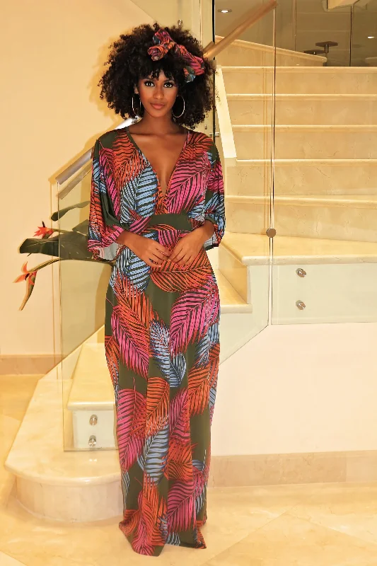 Julia Head Wrap Maxi Dress Comfortable Pleated Maxi Dress