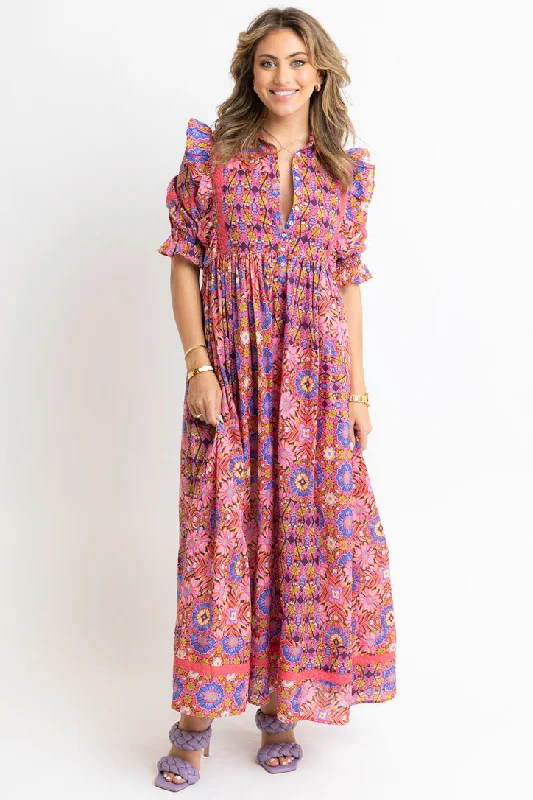 Kaleidoscope Puff Sleeve Tier Maxi Dress Fashionable Chiffon Tiered Maxi Dress