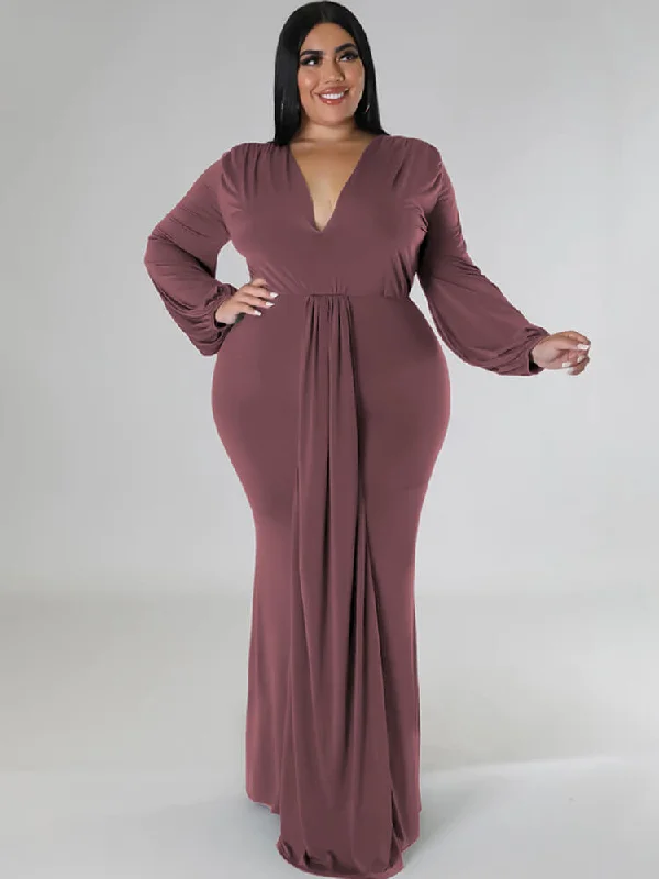 Long Sleeve V Neck Bodycon Maxi Dresses Elegant Maxi Dress with Belt