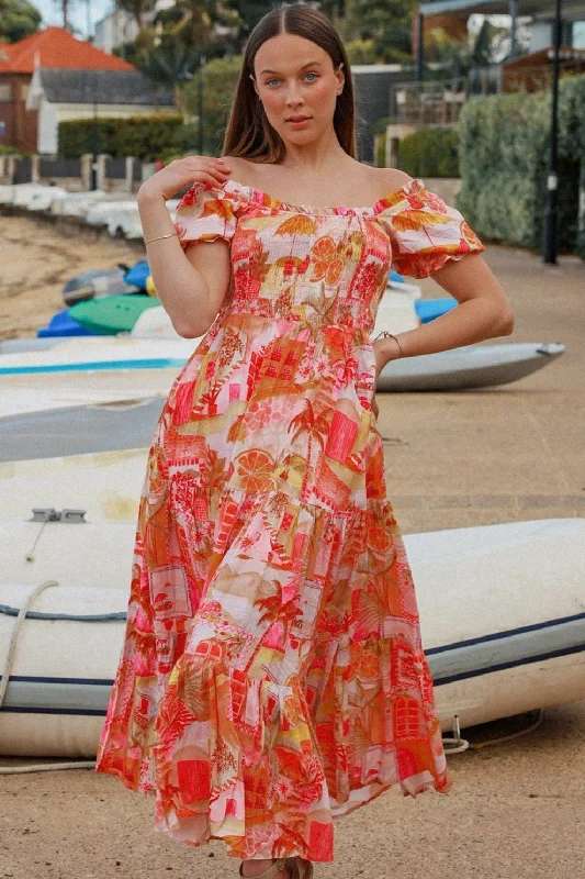 MARIBEL OFF THE SHOULDER MAXI DRESS Fashionable Printed Maxi Dress