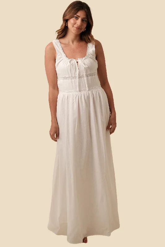 Needii Kelly White Linen Eyelet Tank Maxi Dress (M) Stylish One-Shoulder Maxi Dress