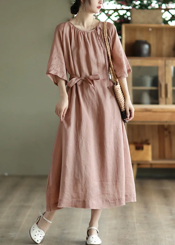 Novelty Pink Wrinkled Patchwork Solid Maxi Dress Summer Comfortable Fitted Maxi Dress