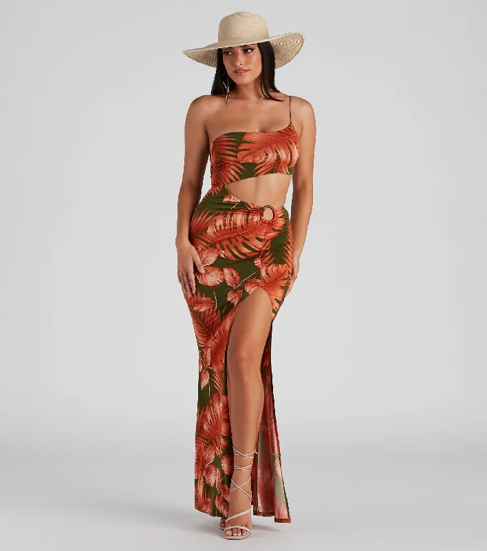 Paradise Ready One-Shoulder Maxi Dress Trendy Maxi Dress with Bow