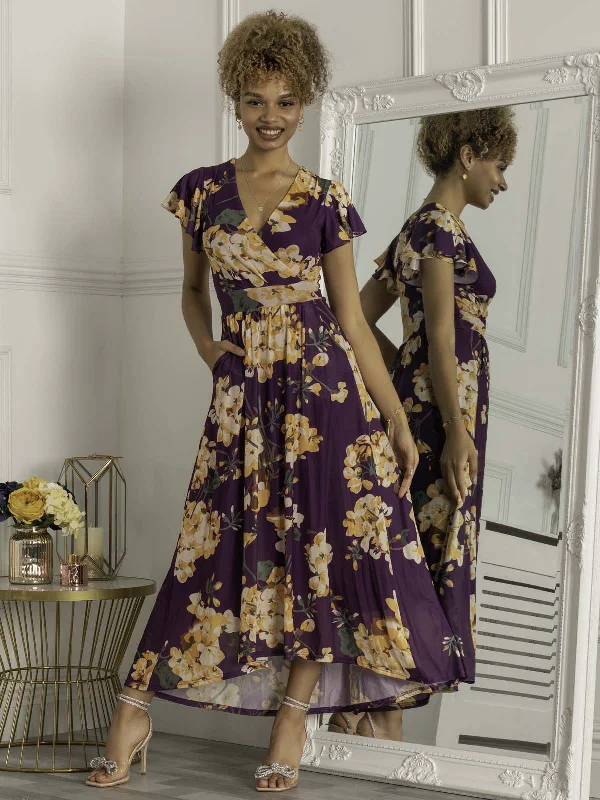 Piper Dip Hem Mesh Maxi Dress, Dark Purple Comfortable Cotton Maxi Dress