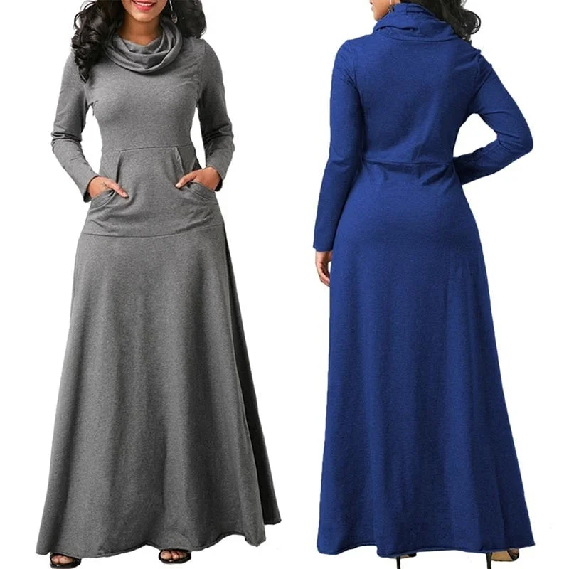 Plus Size 5XL Elegant Long Maxi Dress Autumn Winter Warm High Collar Women Long-sleeved Dress 2023 Woman Clothing With Pocket Comfortable Maxi Dress with Belt Plus Size 5XL Elegant Long Maxi Dress Autumn Winter Warm High Collar Women Long-sleeved Dress 2023 Woman Clothing With Pocket Comfortable Maxi Dress with Belt