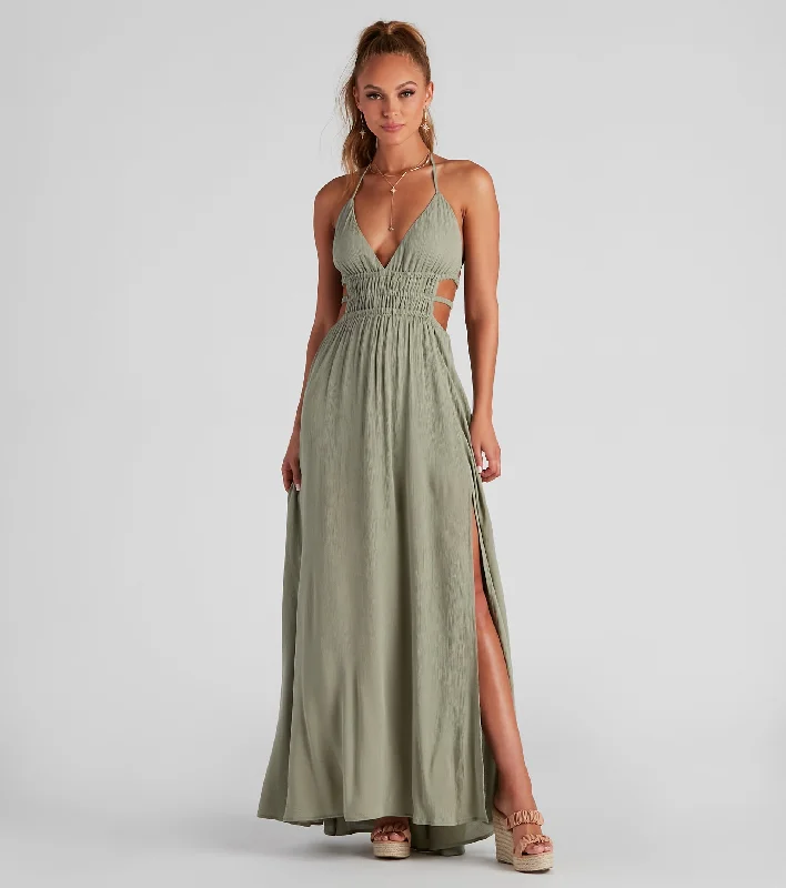 Ready Set Vacay Gauze Maxi Dress Elegant Maxi Dress with Ruffles